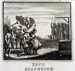 Belphegor. Jean de La Fontainen (1621-95) sadut. Kuvitus: Francois Chauveau (1613-1676). Painos vuodelta 1728. tekijältä Francois Chauveau