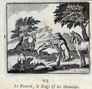 Kuvitus Jean de la Fontainen taruista (litho) tekijältä Francois Chauveau