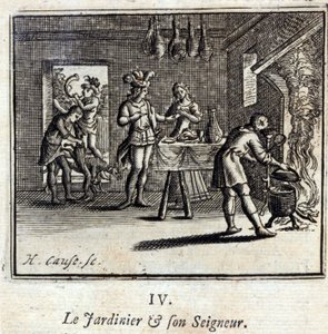 Puutarhuri ja hänen herransa. Jean de La Fontainen (1621-95) satuja. Kuvitus: François Chauveau (1613-1676). Painos vuodelta 1728. tekijältä Francois Chauveau