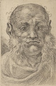 Naamio kaljusta miehestä, jolla on tuhvainen sivupoltto, Divers Masques, n. 1635-45. tekijältä Francois Chauveau