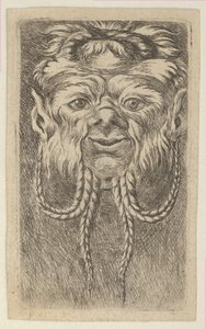 Satyr Mask, jossa päällekkäiset sarvet ja neljä punottu partanauhaa, Divers Ma..., ca. 1635-45. tekijältä Francois Chauveau