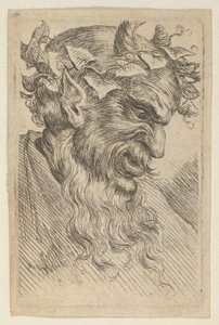 Satyr-naamio murattikruunulla, oikealle päin, valmistaja Divers Masques, n. 1635-45. tekijältä Francois Chauveau