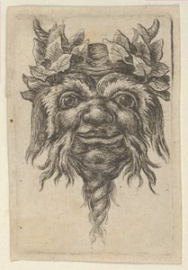 Satyr-naamio, jossa on spiraalin muotoinen parta ja muratti jokaisen sarven ympärille, valmistajalta Divers..., n. 1635-45. tekijältä Francois Chauveau