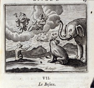 Laukku. Jean de La Fontainen (1621-95) sadut. Kuvitus: François Chauveau (1613-1676). Painos vuodelta 1728. tekijältä Francois Chauveau