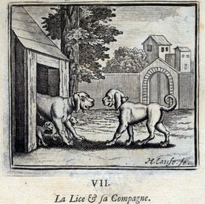 Täi ja hänen seuralaisensa. Jean de La Fontainen (1621-95) sadut. Kuvitus: Francois Chauveau (1613-1676). Painos vuodelta 1728. tekijältä Francois Chauveau
