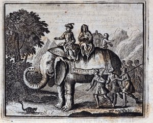 Rotta ja norsu. Jean de La Fontainen (1621-95) sadut. Kuvitus: François Chauveau (1613-1676). Painos vuodelta 1728. tekijältä Francois Chauveau