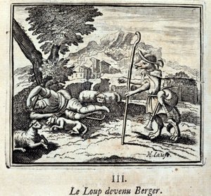 Sudesta tuli Berger.Fables Jean de La Fontainen (1621-95). Kuvitus: François Chauveau (1613-1676). Painos vuodelta 1728. tekijältä Francois Chauveau