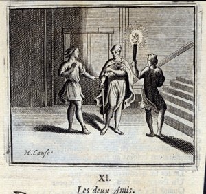 Kaksi ystävää. Jean de La Fontainen (1621-95) sadut. Kuvitus: François Chauveau (1613-1676). Painos vuodelta 1728. tekijältä Francois Chauveau