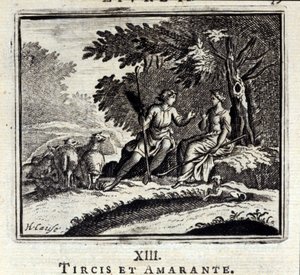 Tircis ja Amaranth. Jean de La Fontainen (1621-95) sadut. Kuvitus: François Chauveau (1613-1676). Painos vuodelta 1728. tekijältä Francois Chauveau