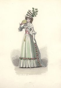 Nainen kukkakoristeellisessa asussa, Marie Antoinetten aikakausi. tekijältä Francois Claudius Compte Calix