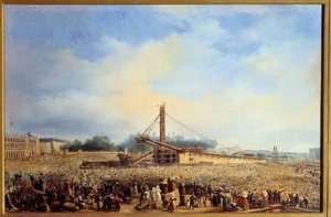 Obeliski de Luxor Place de la Concorde -rakennuksen pystytys Pariisissa (25. lokakuuta