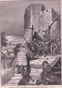 Ristiretkeläisten kulkue Jerusalemin muurien ympärillä 1097 jKr tekijältä Francois Edouard Zier