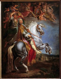 Ratsastusmuotokuva Francois III:sta (1708-1765), Lotringenin herttua, silloinen germaanilainen keisari ja Toscanan suurherttua, Itävallan Marie Theresen puoliso (1717-1780) François Eisenin (1695-1778) maalaus tekijältä Francois Eisen