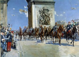 Ensimmäinen maailmansota: Marechal Ferdinand Fochin (1851-1929) ja Marechal Joseph Joffren (1852-1931) armeijan 14.7.1919 Champs Elysees