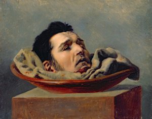 Puyssa vuonna 1825 teloitetun parismurhaajan giljotoitu pää. tekijältä Francois Gabriel de Becdelievre
