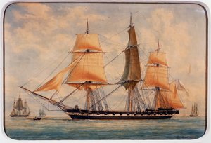 Korvetti La Favorita, akvarelli Francois Roux (1811-1882), Ranska