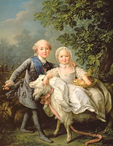 Ranskalaisen Charles Philippen (1757-1836) (myöhemmin Charles X) ja hänen sisarensa Marie Adelaiden (1759-1802) (myöhemmin Sardinian kuningatar) muotokuva 1763