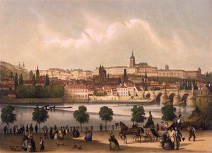 Näkymä Little Quarterille ja Prahan linnalle Hradcany, n. 1845 tekijältä Francois Joseph Sandmann