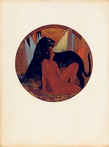Mowgli ja Bagheera, kuvitus Rudyard Kiplingin viidakkokirjasta, värittäjä Jean Dunand (1877-1942)