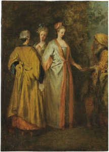 Ennustaja (öljy paneelille) tekijältä Francois Louis Joseph (attr. to) Watteau