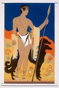 Boy Warrior kahdella Borzoi-koiralla, kuvitus "L