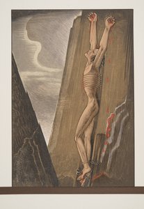 Prometheus naulattuna kallioon, teoksesta Prométhée Enchaîné, Aischylus, pub. 1941 (pochoir-painos)