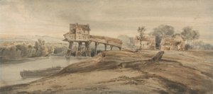 Vesimylly Charentonin sillan yläpuolella Thomas Girtinin (1775-1802) maalauksen jälkeen (wc grafiitin päällä paperilla) tekijältä Francois Louis Thomas Francia