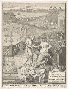 Hollantilainen neitsyt saa kukkia puutarhurilta Nimisivu: Carolus Tuinman, (...) Nederduitsche-sananlaskujen alkuperä ja tulkinta, 1726. tekijältä Francois Morellon la Cave