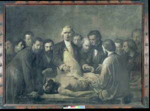 Tohtori Velpeaun (1795-1867) anatomiatunti (hiili kankaalle asetettu paperille) tekijältä Francois Nicolas Augustin Feyen Perrin