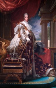 Ranskan kuninkaan Kaarle X:n muotokuva hänen kruunausvaatteissaan, v. 1824. tekijältä Francois Pascal Simon Gerard