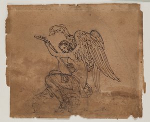 Allegorinen hahmo ja luuttu, noin 1825 (tussi ja liitu paperille). tekijältä Francois Rude