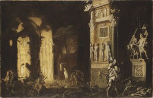 Troijan tuli, jossa Aeneas kantaa ankisia, kirjoittanut Nome, Francois de