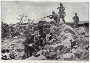 Grenadier Guards yllätti buurit kopjella Belmontissa (litho)