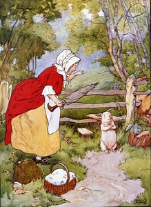 Kuvitus "The Beautiful Book of Nursery Rhymes, Stories and Pictures" -julkaisusta, julkaisija Blackie & Son (värilitho) tekijältä Frank Adams