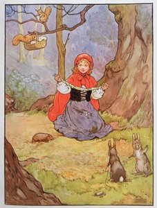 Punahilkka, kuvitus kirjasta "The Beautiful Book of Nursery Rhymes, Stories and Pictures", kirjoittanut Frank Adams, julkaissut Blackie und Son. tekijältä Frank Adams