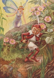 Nymfidia ja kiekko, Michael Draytonin Nymphidiasta (väri litho) tekijältä Frank Adams