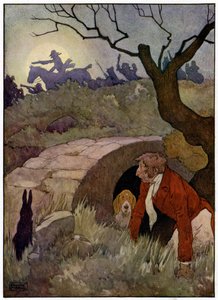 Kolme iloista metsästäjää (värilitografia) tekijältä Frank Adams