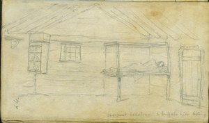 Yksipylväinen sänkypaikka ja puhvelinahkaluettelo, 1851 tekijältä Frank Blackwell Mayer