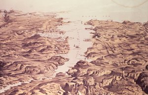 Panoraamanäkymä sataman ja Sebastopolin sataman pohjois- ja eteläpuolelle, suunnittelija ja litografia Thomas Packer, pubi. Stannard ja Dixon, 1855 tekijältä Frank C. Hughes