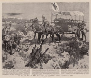 Haavoittuneiden pikaapua varten Manders Flying Ambulance Car (litho) tekijältä Frank Craig