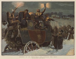 Jouluaattona satoi lunta, avunpyyntö (chromolitho)