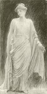 Madame de Navarro (Mary Anderson) Hermionena "Talven tarinassa" (syväpaino) tekijältä Frank Dicksee