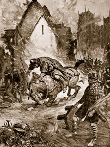 William loukkaantui kuolemaan Mantesissa, kuvitus "Hutchinsonin tarinasta brittiläisestä kansasta", n. 1920