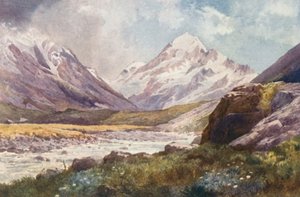Uusi-Seelanti: Mount Cook (värilitografia) tekijältä Frank H Wright