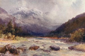 Uusi-Seelanti: Bealey-joella (värilitografia). tekijältä Frank H Wright