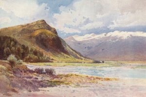 Uusi-Seelanti: "Wakatipu-järvi (värilitografia).