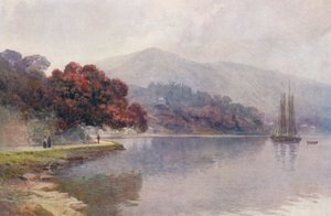 Uusi-Seelanti: Pohutukawa in Bloom, Whangaroan satama (värilitografia). tekijältä Frank H Wright