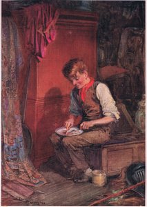 Kit kantoi ison leipä- ja lihapalan nurkkaan ja tuhlasi sitä ahnaasti , 1920 (värilitro).