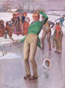 Herra Winkle jäällä (Pickwick Papers) (värilitografia) tekijältä Frank Reynolds