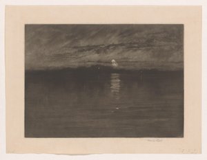 Yömaisema järvellä Kun väsynyt kuu oli hiipumassa, Dort tekijältä Frank Short (signed by artist)